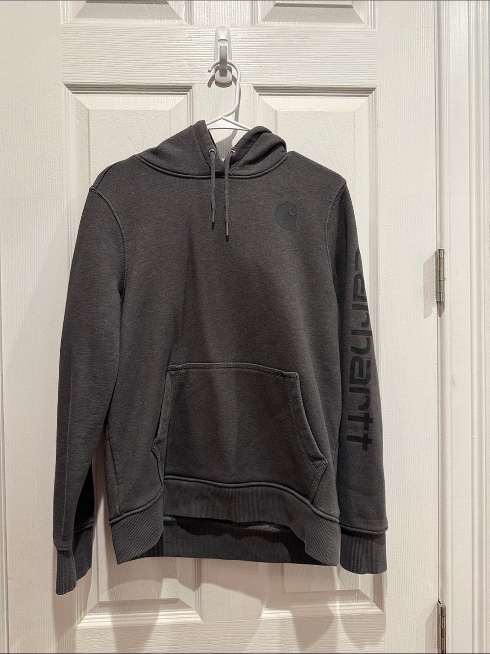 Carhartt Dark Charcoal Pullover Hoodie with Sleeve Logo
